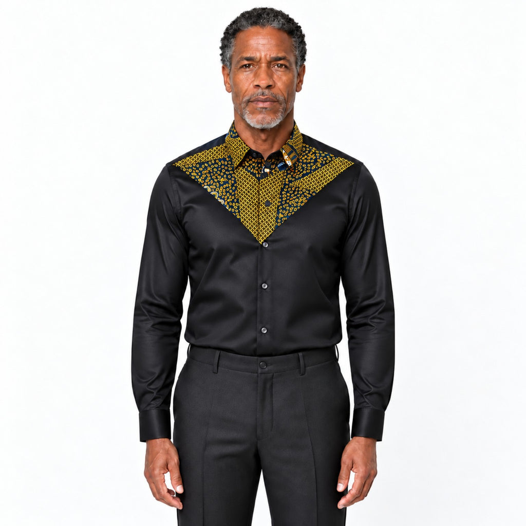 Akin | Black Chino African Print Shirt