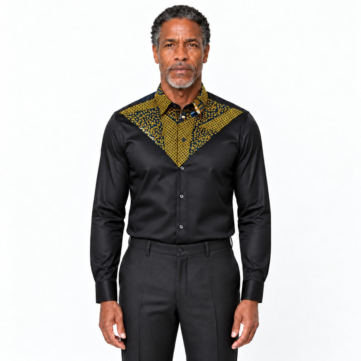 Akin | Black Chino African Print Shirt