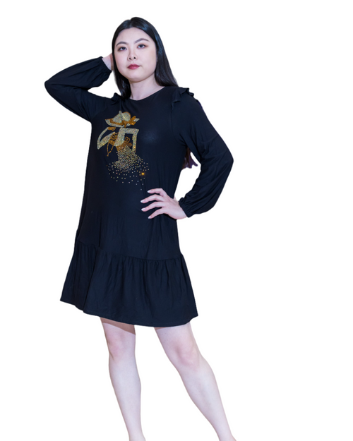 African Fashion Ankara Blinged Stylish Gown- Black