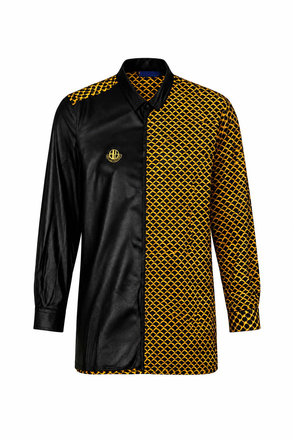 fish African print shirt on clean white studio background