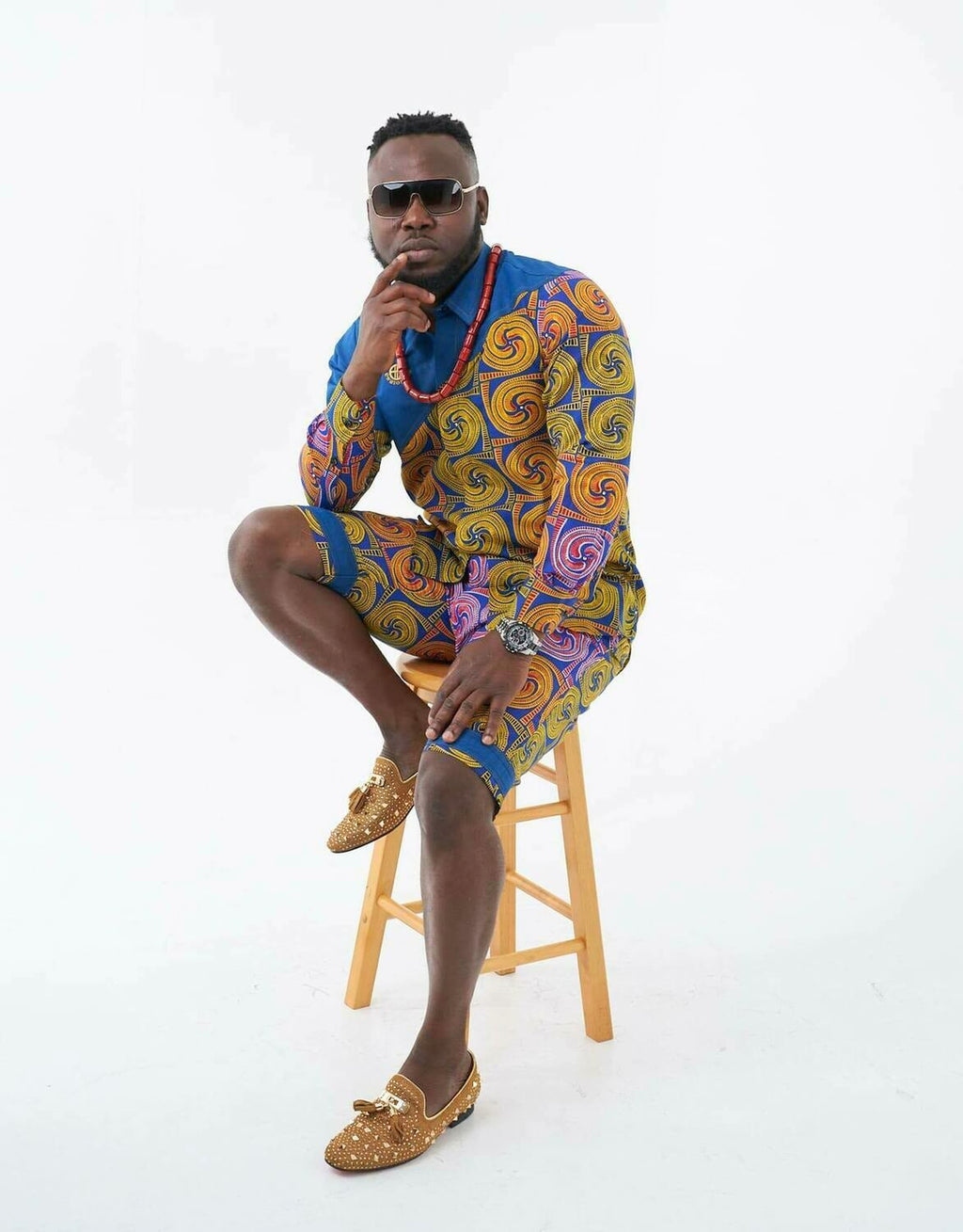 Orion denim and Ankara outfit – view 2