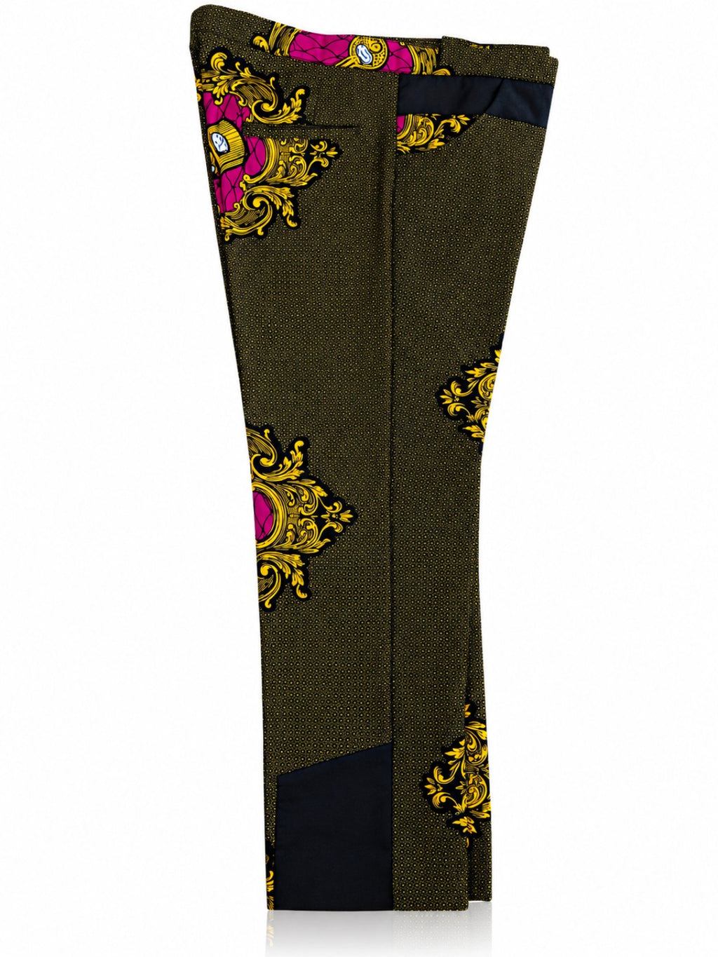 Royal African print trousers folded leg detail